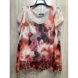 APT 9 Women's (Size 2X) Short Sleeve Round Neck Lined Shirt Sequin Accent